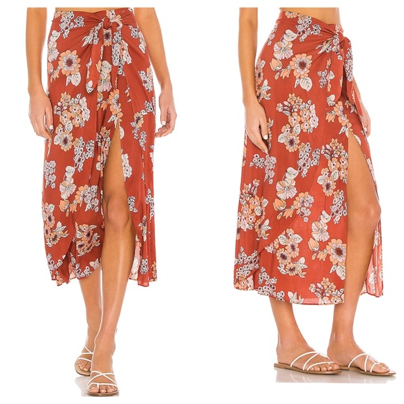 Free People Sunray Sarong Skirt in Pink Combo - Picture 3 of 5